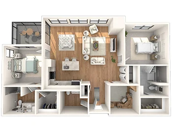 Two-bedroom apartment floor plan with living room, kitchen, and balcony.