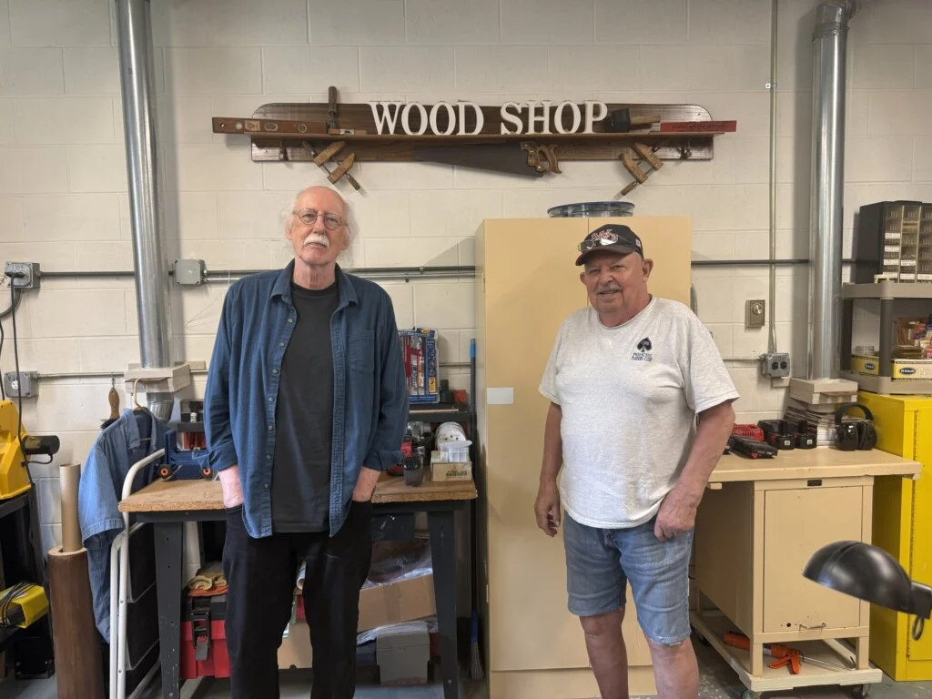 Ted Jankowski and Chuck Bayser at the Oak Trace woodshop in Downers Grove, IL