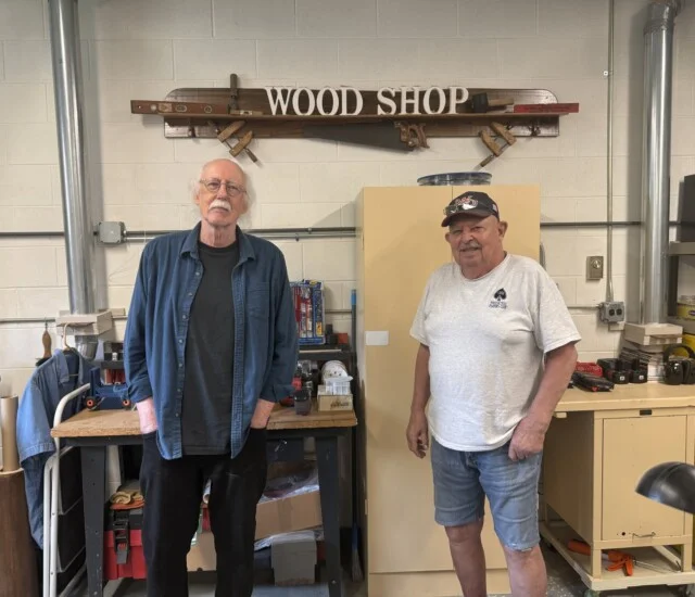 Ted Jankowski and Chuck Bayser together in the Oak Trace woodshop in Downers Grove, IL